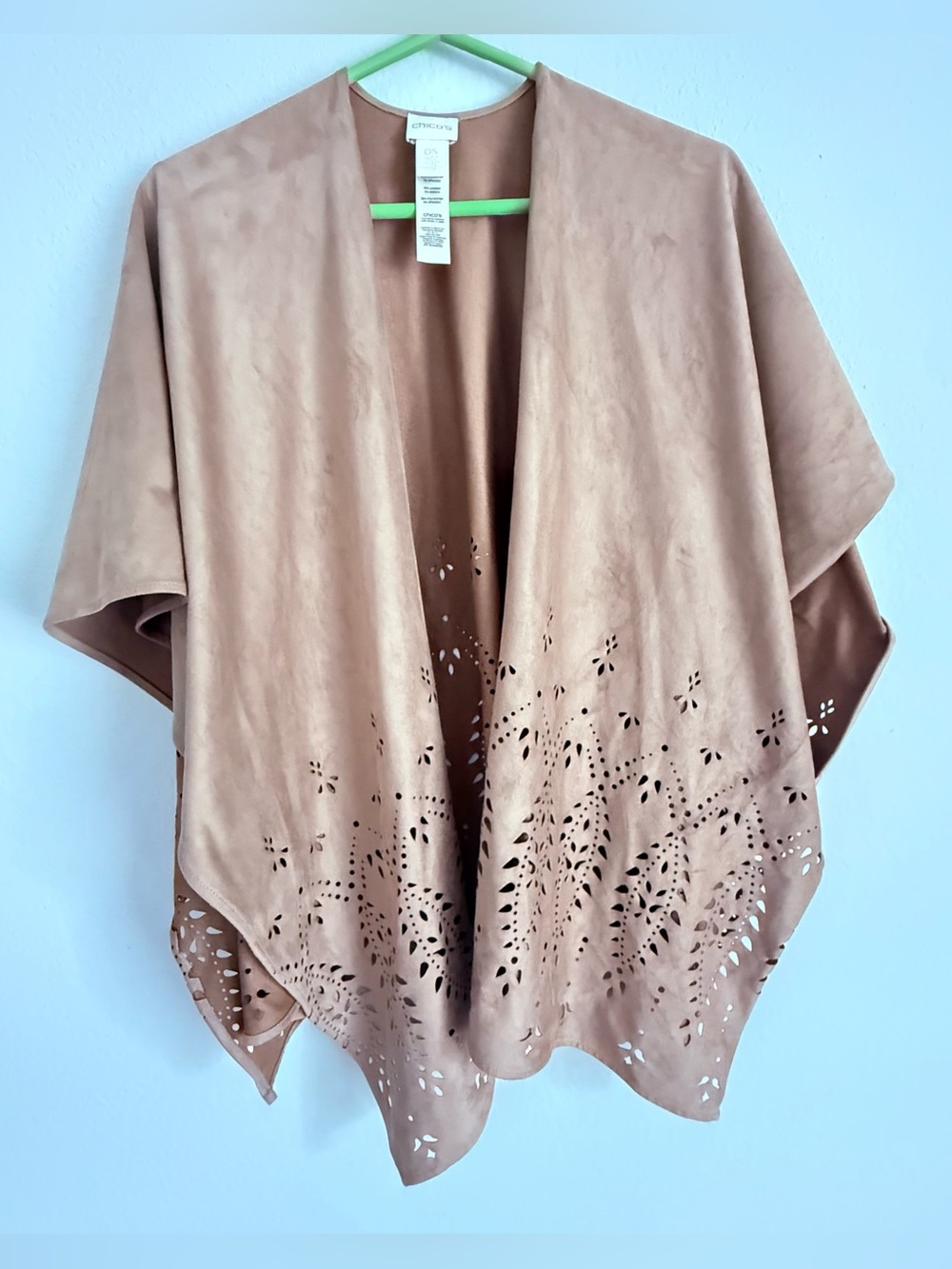 Chico's faux suede laser-cut poncho shawl, Women’s OSFA
